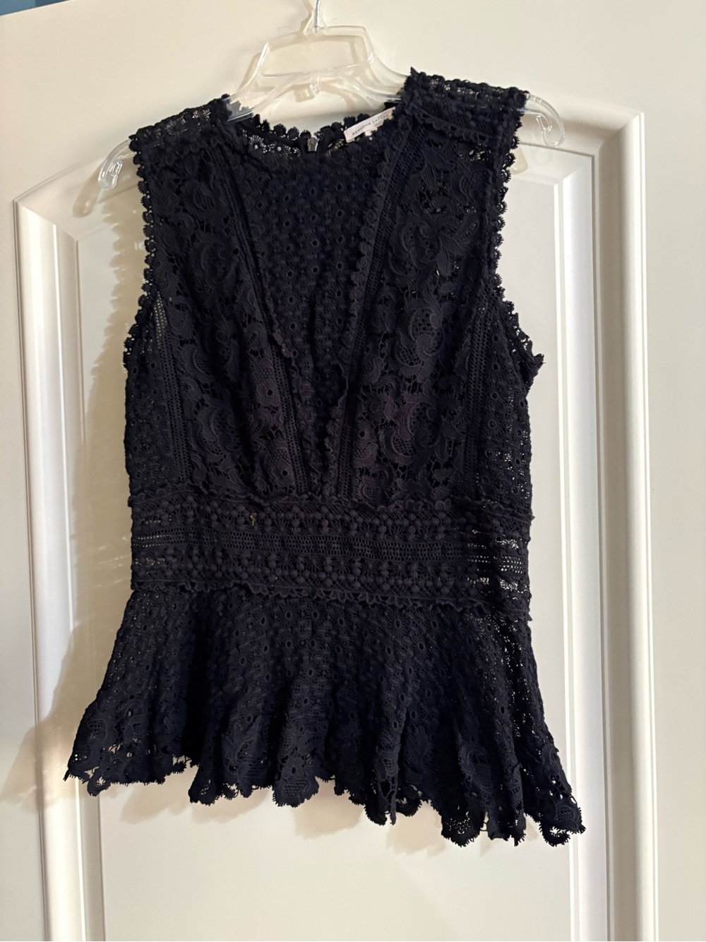 Black Lace Peplum Sleeveless Top - Women's
